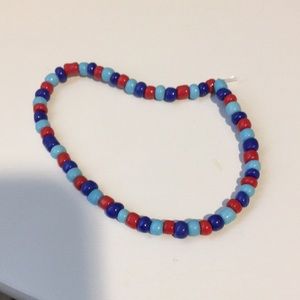 Red and blue beaded bracelet